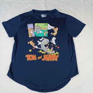 Tom and Jerry Women's Size XL Short Sleeve Graphic Navy T-Shirt Retro Cartoon
